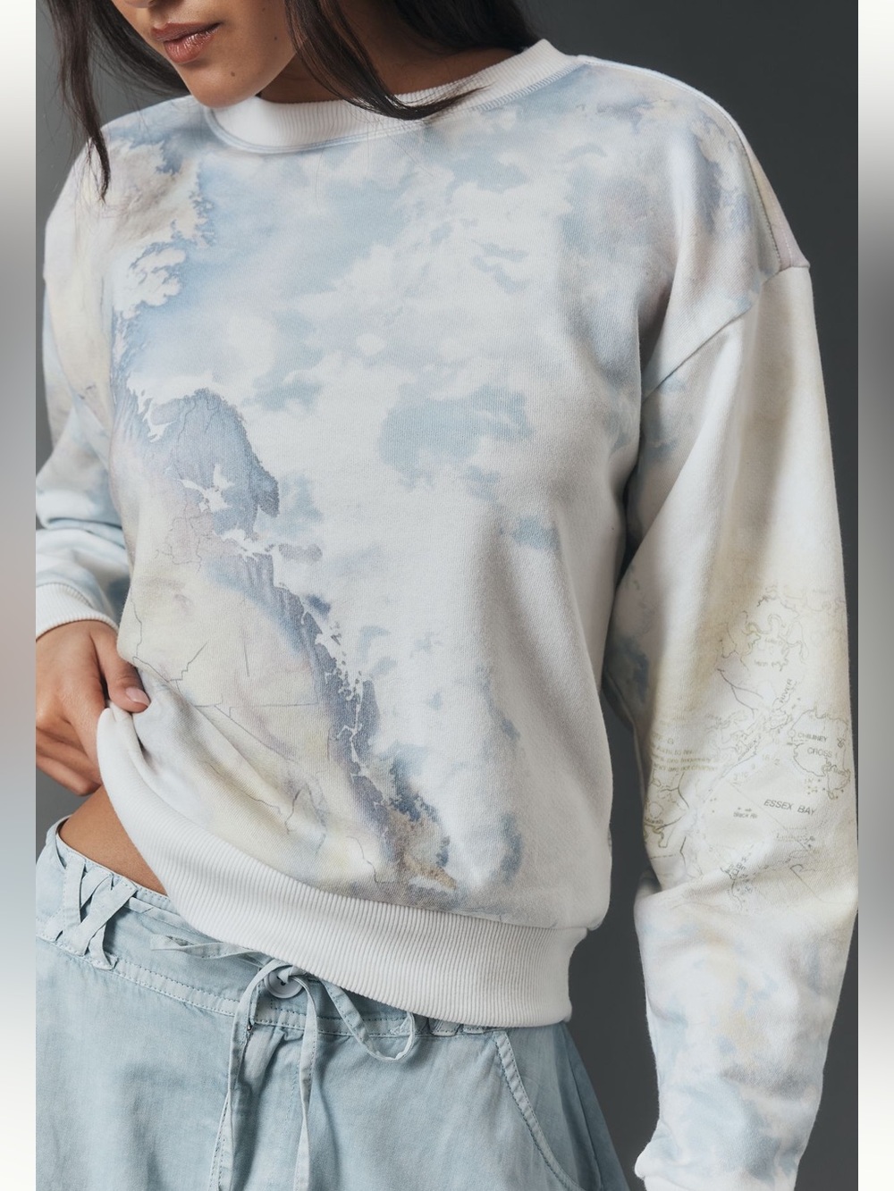 🌎Anthropologie Niki Bubble Sweatshirt Pilcro New XL Map Massachusetts Boston